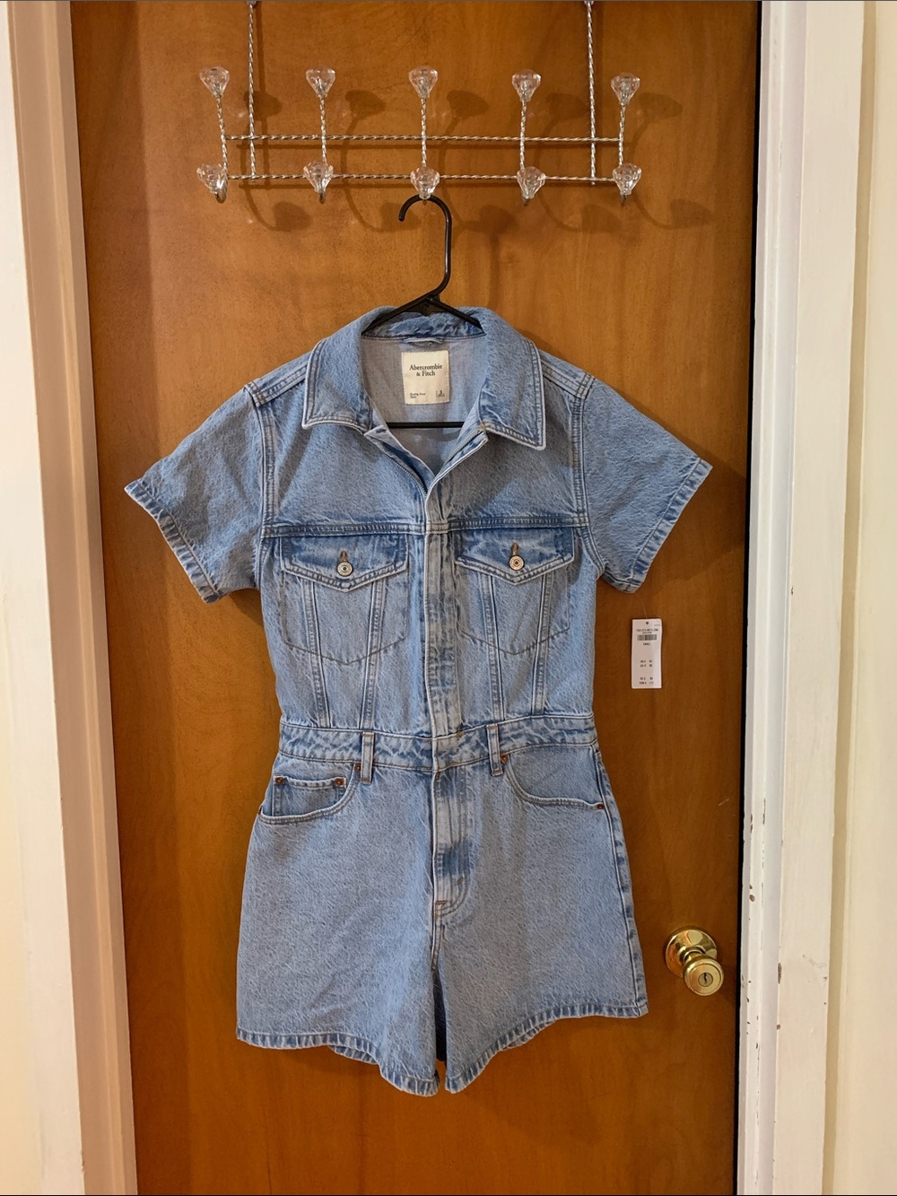 Abercrombie & Fitch Zip Front Denim Short Sleeve Romper